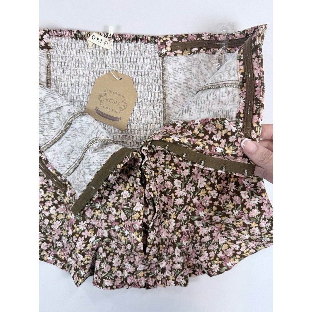 Floral Corset Top Strapless Bustier Peplum Women Brown Pink Cottagecore by KORI - Picture 5 of 6